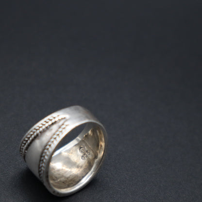 VTG Sterling Silver 925 Wide Cigar Band Ring Rope Braided Border Detail