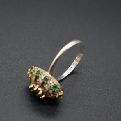 VTG 925 Sterling Silver Turkish Ottoman Emerald CZ Oval Cluster Dome Ring 4.9g