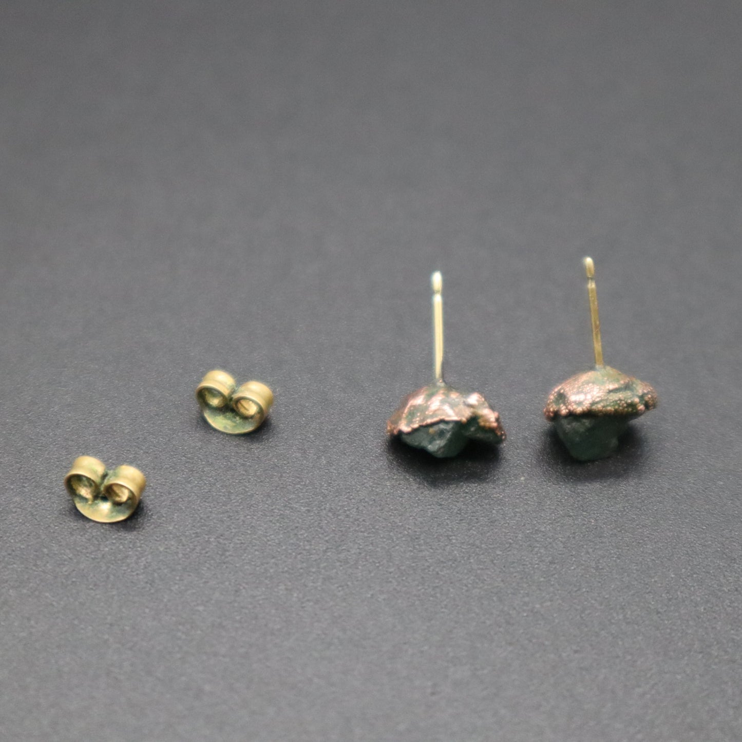 Raw Emerald Electroformed Stud Earrings Uncut Green Gemstone Copper Posts 1.66g