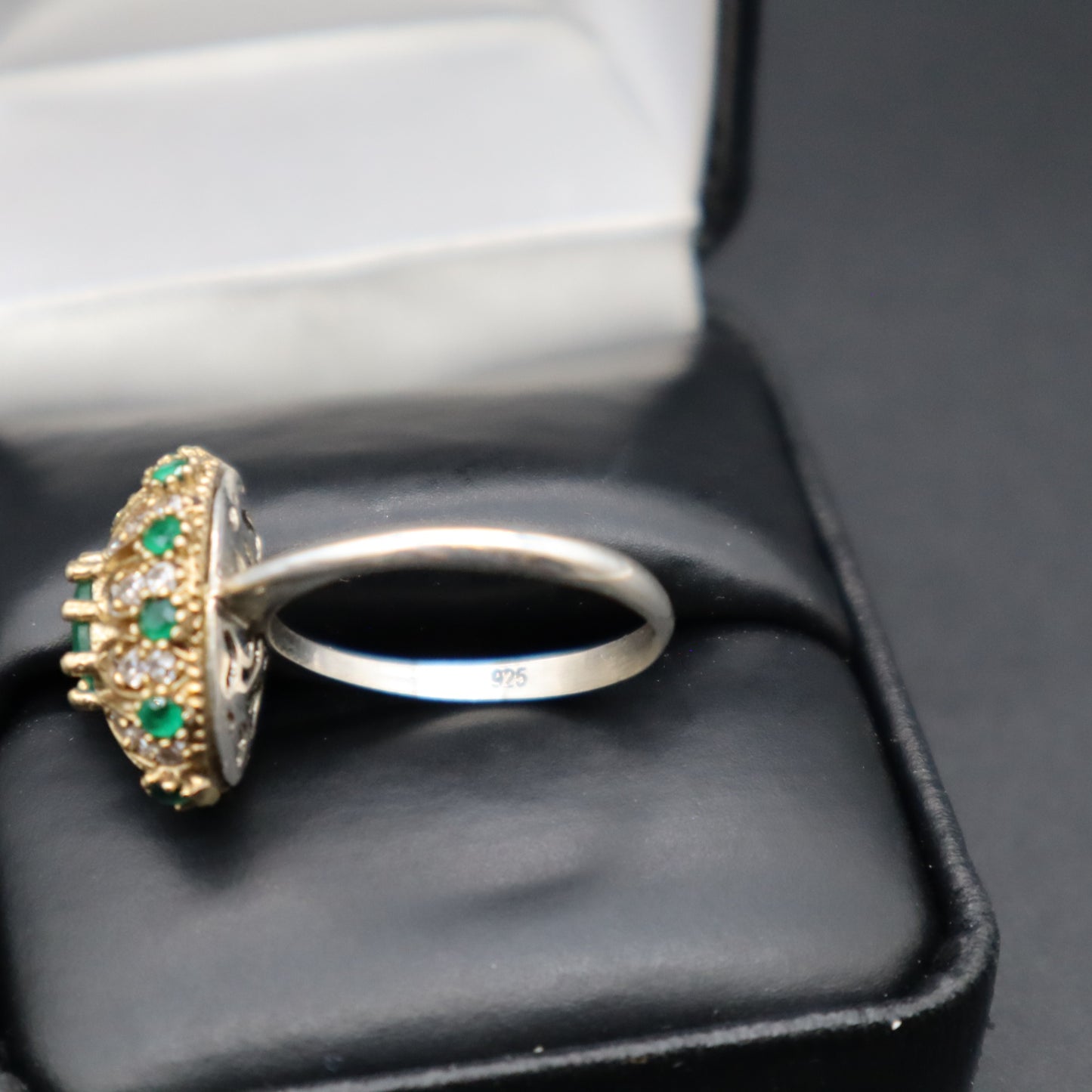 VTG 925 Sterling Silver Turkish Ottoman Emerald CZ Oval Cluster Dome Ring 4.9g