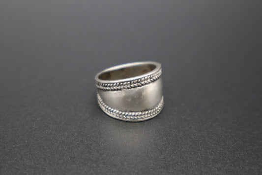 VTG Sterling Silver 925 Wide Cigar Band Ring Rope Braided Border Detail