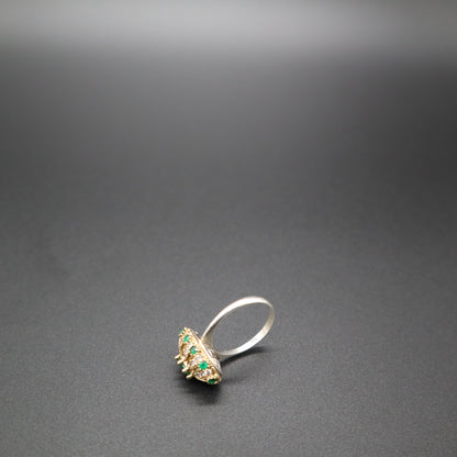 VTG 925 Sterling Silver Turkish Ottoman Emerald CZ Oval Cluster Dome Ring 4.9g