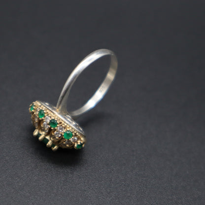 VTG 925 Sterling Silver Turkish Ottoman Emerald CZ Oval Cluster Dome Ring 4.9g