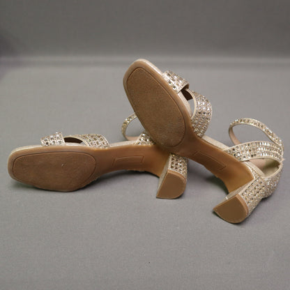Copper Key Girls Gold Rhinestone Crisscross Ankle Strap Block Heel Sandals Size 2 M