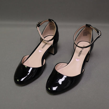 Steve Madden Kids Black Patent Ankle Strap Block Heel Pumps Size 1 Y