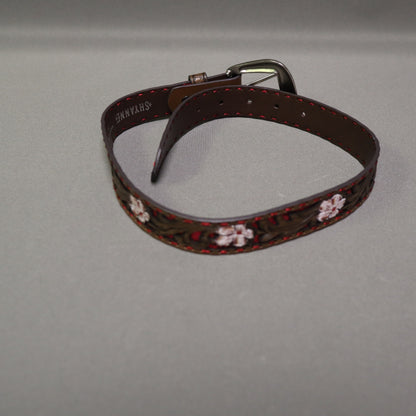 Shyanne Girls Floral Hand Tooled Leather Western Belt Size 24 Red Glitter