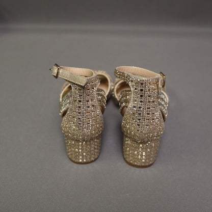 Copper Key Girls Gold Rhinestone Crisscross Ankle Strap Block Heel Sandals Size 2 M