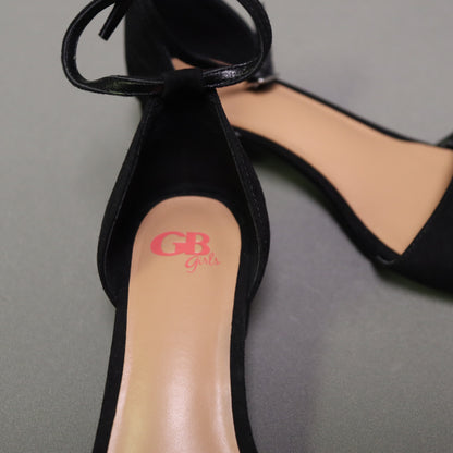 GB Girls Black Faux Suede Ankle Strap Block Heel Sandals Size 3 M