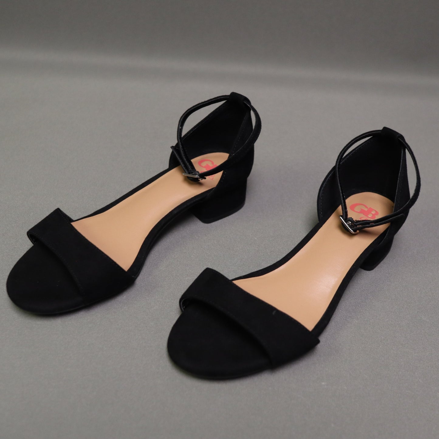 GB Girls Black Faux Suede Ankle Strap Block Heel Sandals Size 3 M