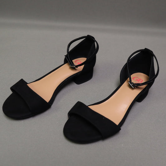 GB Girls Black Faux Suede Ankle Strap Block Heel Sandals Size 3 M