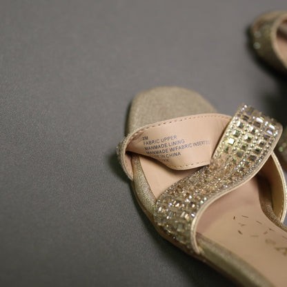 Copper Key Girls Gold Rhinestone Crisscross Ankle Strap Block Heel Sandals Size 2 M