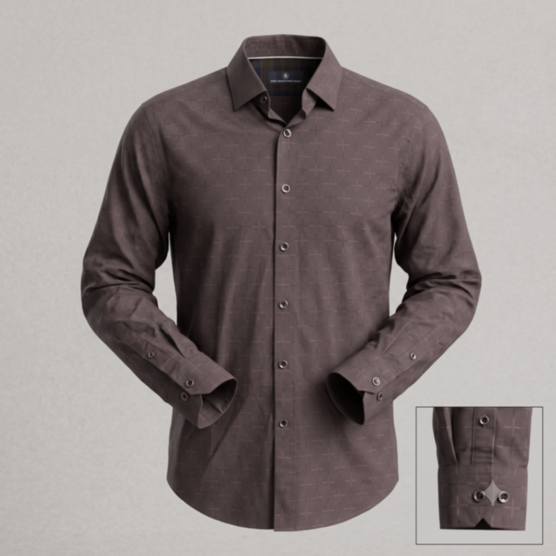 Hart Schaffner Marx Mens Button Front Shirt Brown Geometric Large Cotton