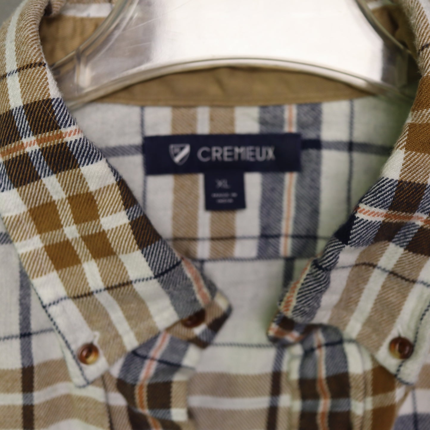 Cremieux Mens XL Flannel Shirt Plaid Long Sleeve Button Down Cotton Brown Blue