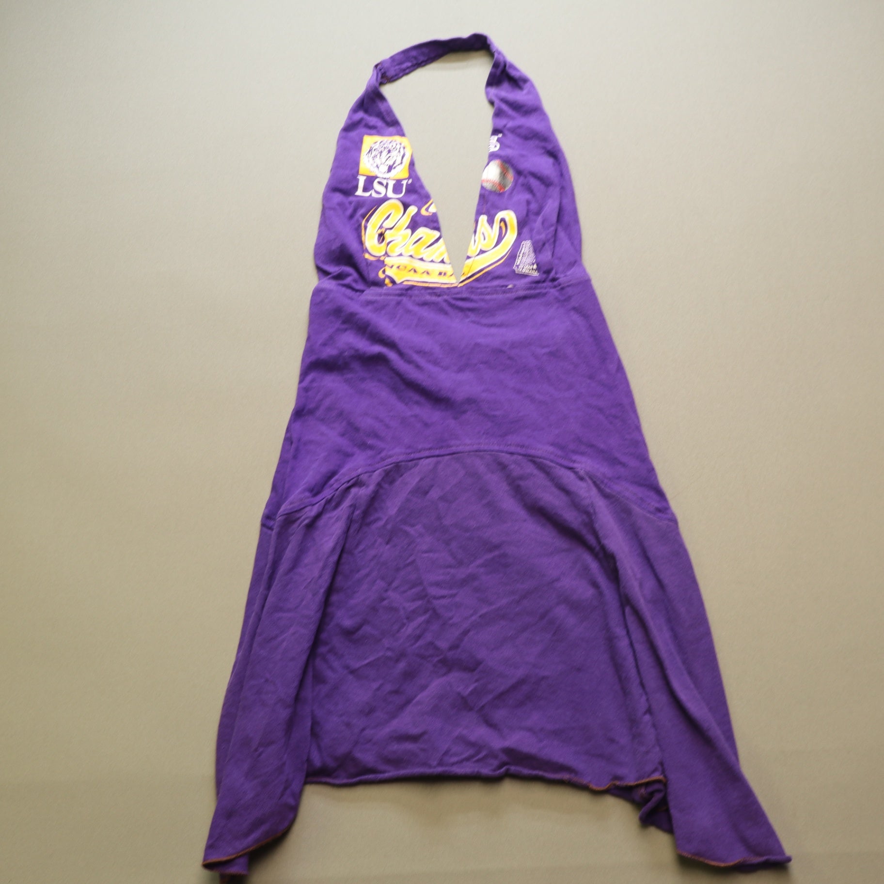 Super Lucky Cat Womens LSU Tigers Halter Top Purple Crop Reworked NCAA Champs