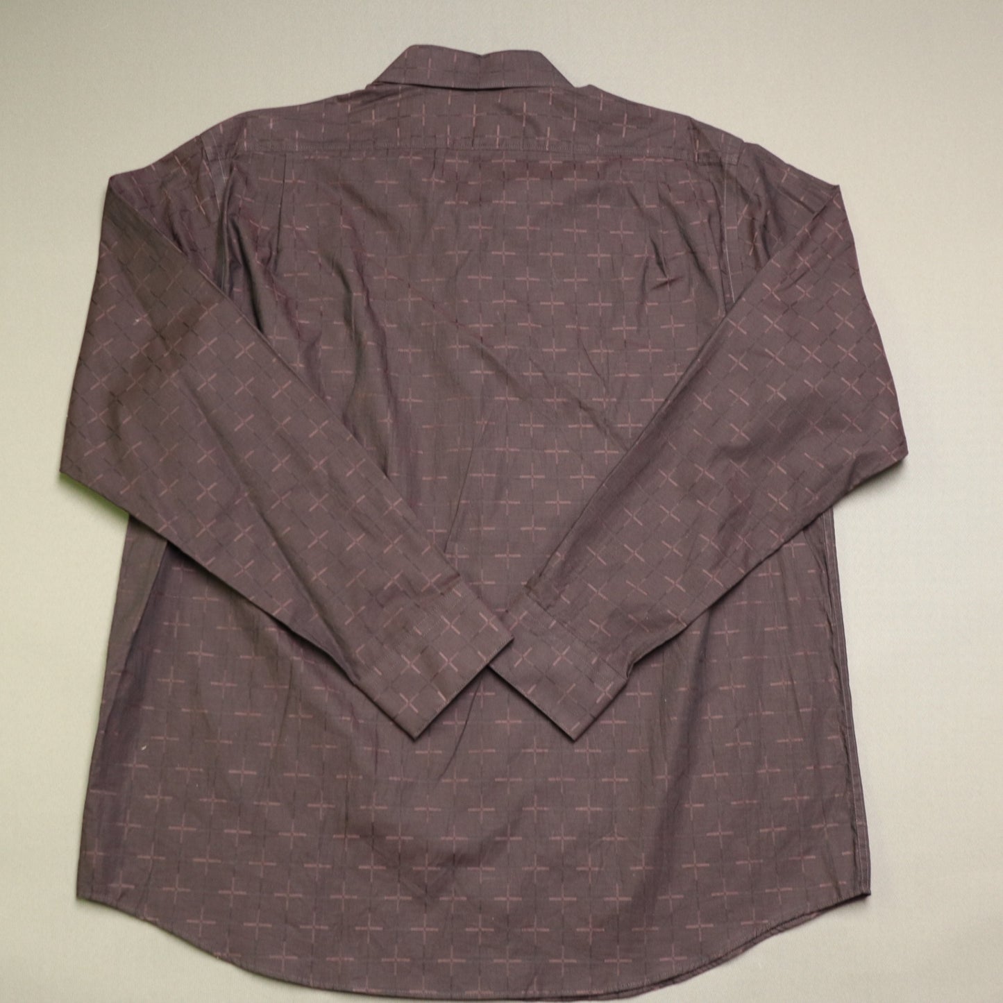 Hart Schaffner Marx Mens Button Front Shirt Brown Geometric Large Cotton