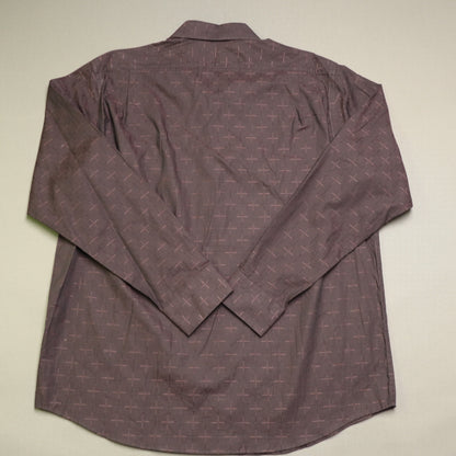 Hart Schaffner Marx Mens Button Front Shirt Brown Geometric Large Cotton