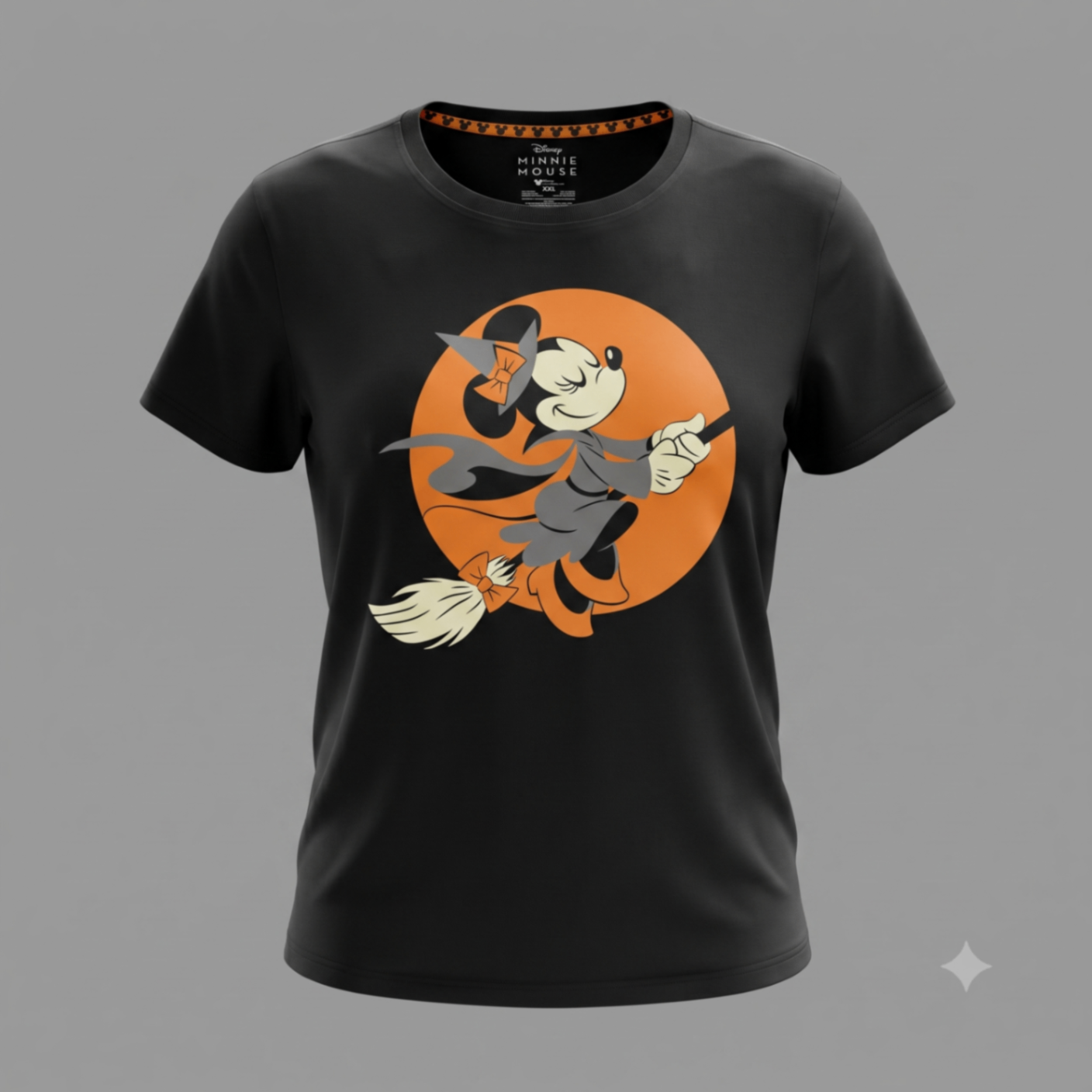 Disney Minnie Mouse Halloween Witch T Shirt Womens XXL Black Orange Full Moon Tee