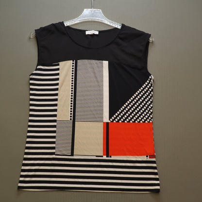 Calvin Klein Womens M Sleeveless Top Geometric Colorblock Striped Tank Blouse