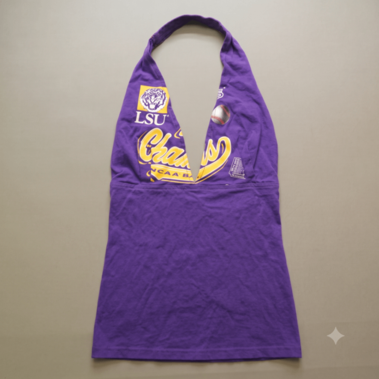 Super Lucky Cat Womens LSU Tigers Halter Top Purple Crop Reworked NCAA Champs