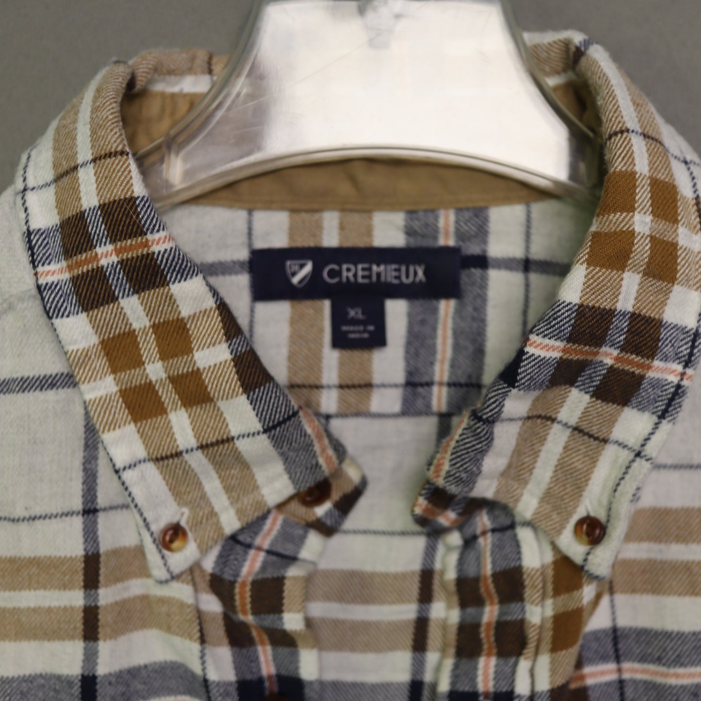 Cremieux Mens XL Flannel Shirt Plaid Long Sleeve Button Down Cotton Brown Blue