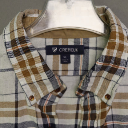 Cremieux Mens XL Flannel Shirt Plaid Long Sleeve Button Down Cotton Brown Blue