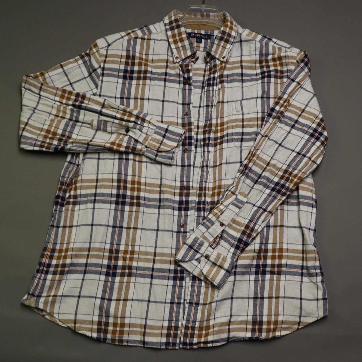 Cremieux Mens XL Flannel Shirt Plaid Long Sleeve Button Down Cotton Brown Blue
