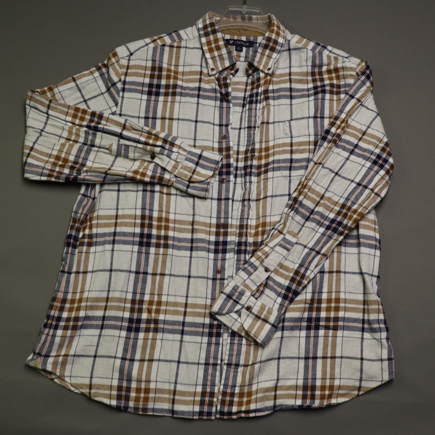 Cremieux Mens XL Flannel Shirt Plaid Long Sleeve Button Down Cotton Brown Blue