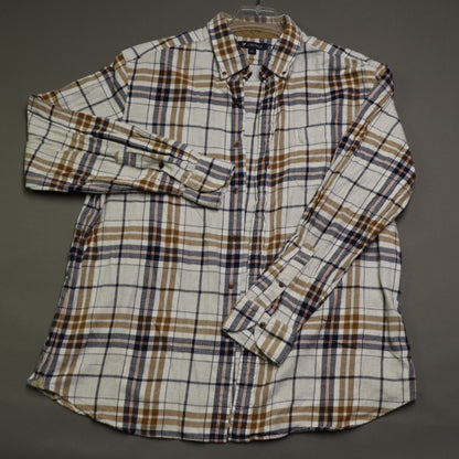 Cremieux Mens XL Flannel Shirt Plaid Long Sleeve Button Down Cotton Brown Blue