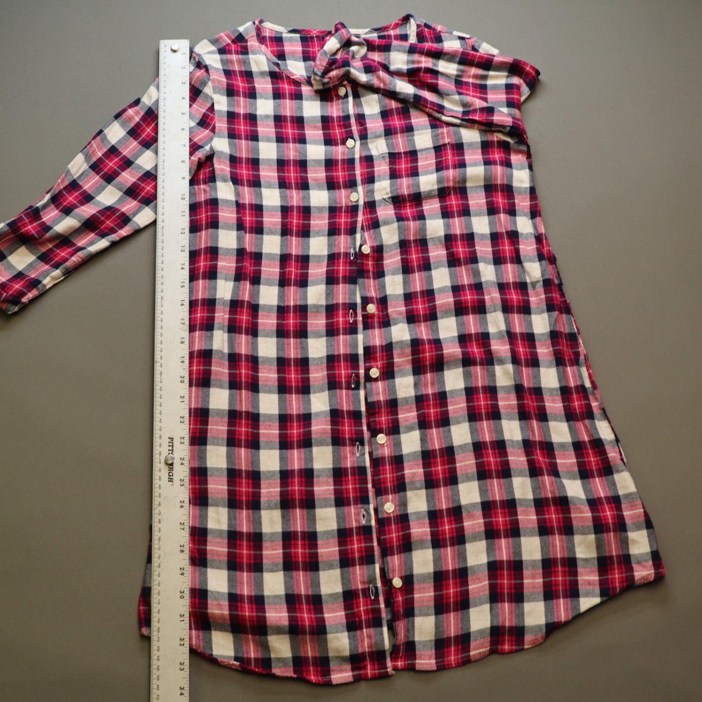 Gap Kids XXL Plus Girls Red Navy Plaid Nightgown Long Sleeve Button Up Dress