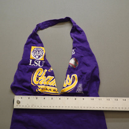 Super Lucky Cat Womens LSU Tigers Halter Top Purple Crop Reworked NCAA Champs
