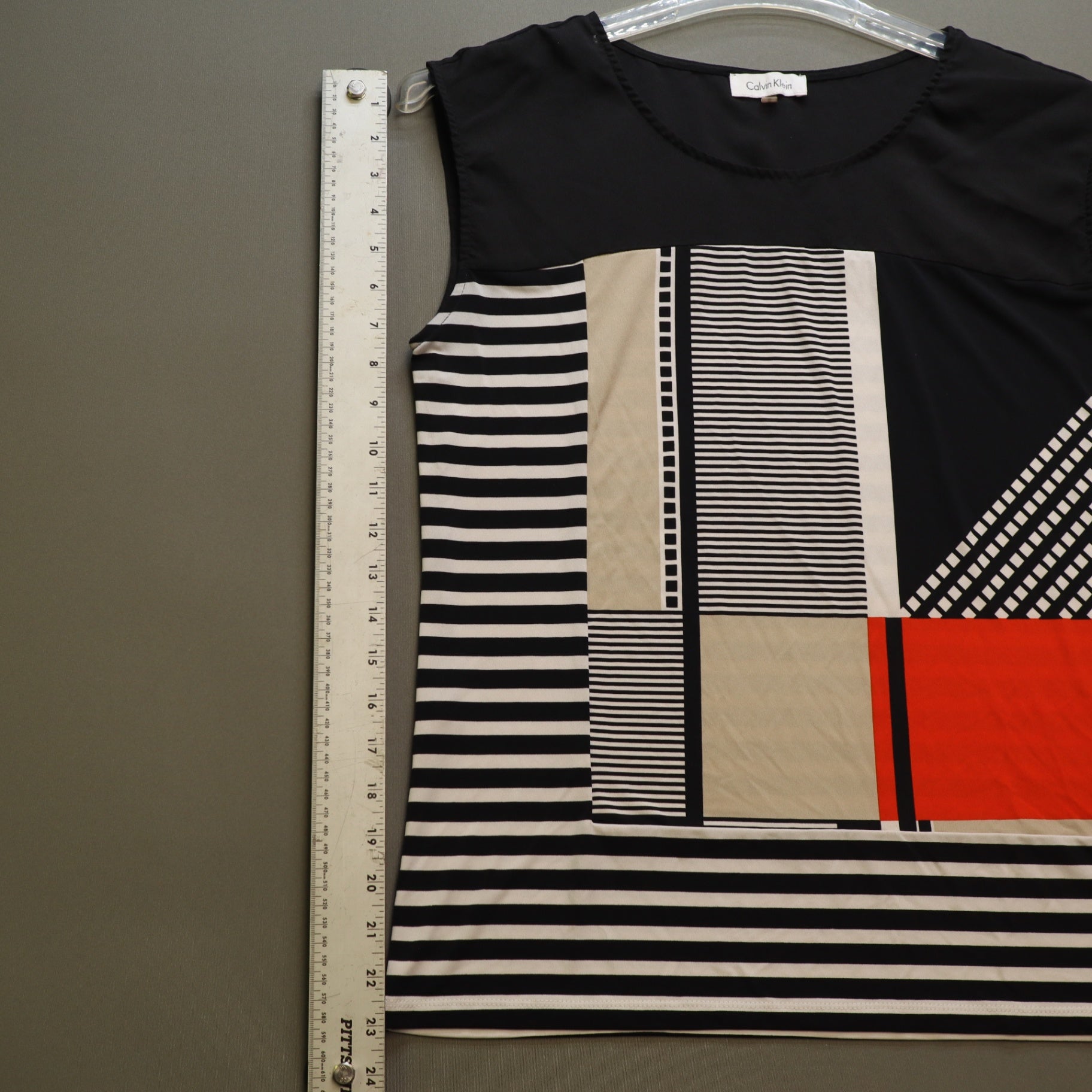 Calvin Klein Womens M Sleeveless Top Geometric Colorblock Striped Tank Blouse