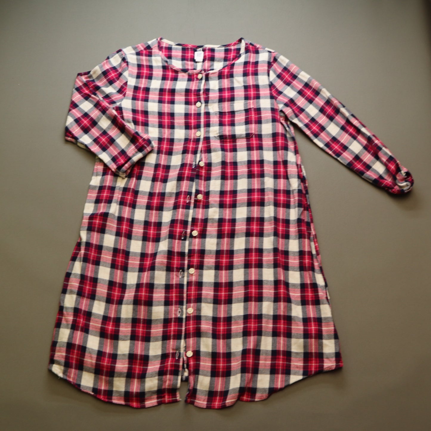 Gap Kids XXL Plus Girls Red Navy Plaid Nightgown Long Sleeve Button Up Dress