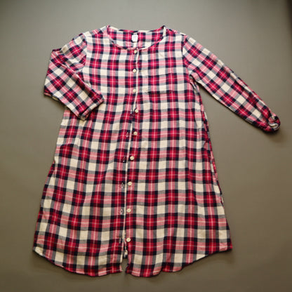 Gap Kids XXL Plus Girls Red Navy Plaid Nightgown Long Sleeve Button Up Dress