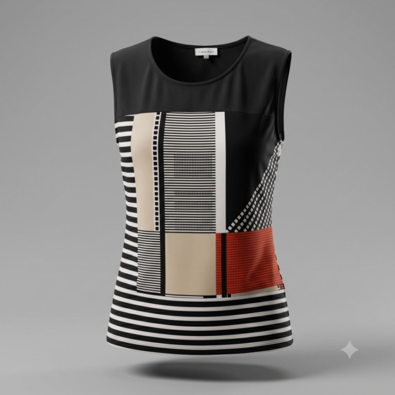 Calvin Klein Womens M Sleeveless Top Geometric Colorblock Striped Tank Blouse