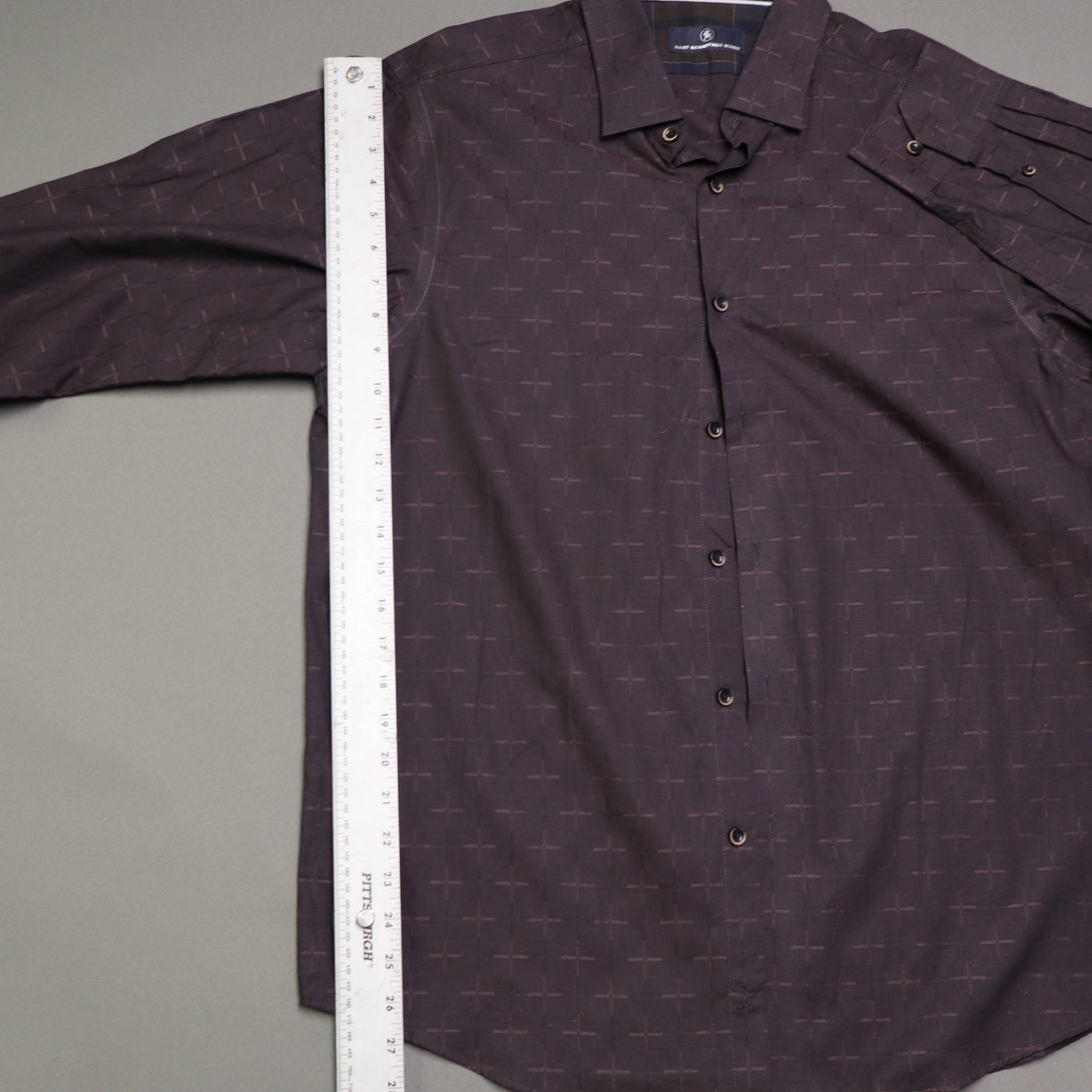 Hart Schaffner Marx Mens Button Front Shirt Brown Geometric Large Cotton