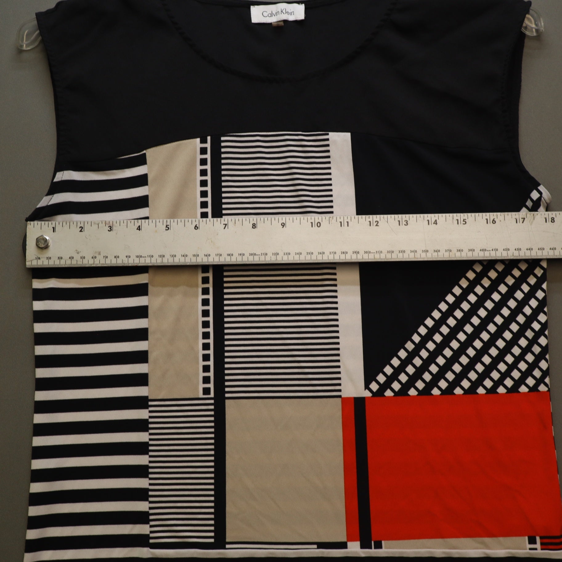 Calvin Klein Womens M Sleeveless Top Geometric Colorblock Striped Tank Blouse