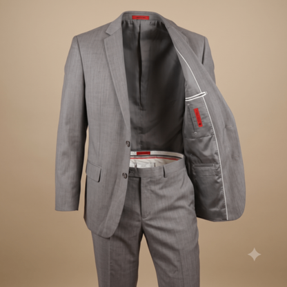 Linea Uomo Mens 2 Piece Suit 42R 36x30 Grey Premium 100% Wool Natural Stretch