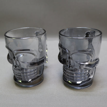 Set of 2 Vintage Deli Glass Skull Mugs Dark Smoked Black Tinted Beer Stein Barware