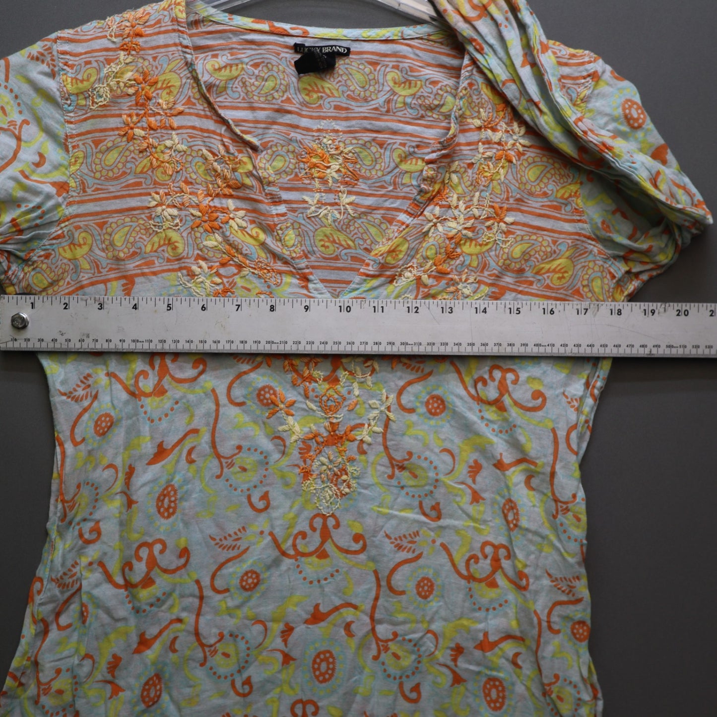 Lucky Brand Womens M Tunic Top Long Sleeve Embroidered Paisley Floral Cotton