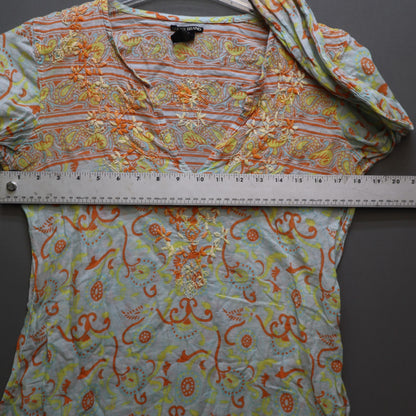 Lucky Brand Womens M Tunic Top Long Sleeve Embroidered Paisley Floral Cotton