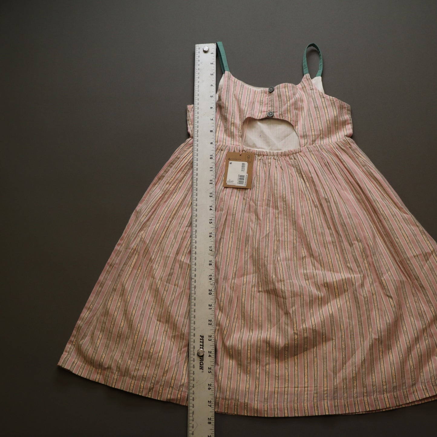 NWT Mini Boden Girls 7-8Y Pink Gold Metallic Lurex Striped Sundress Cutout