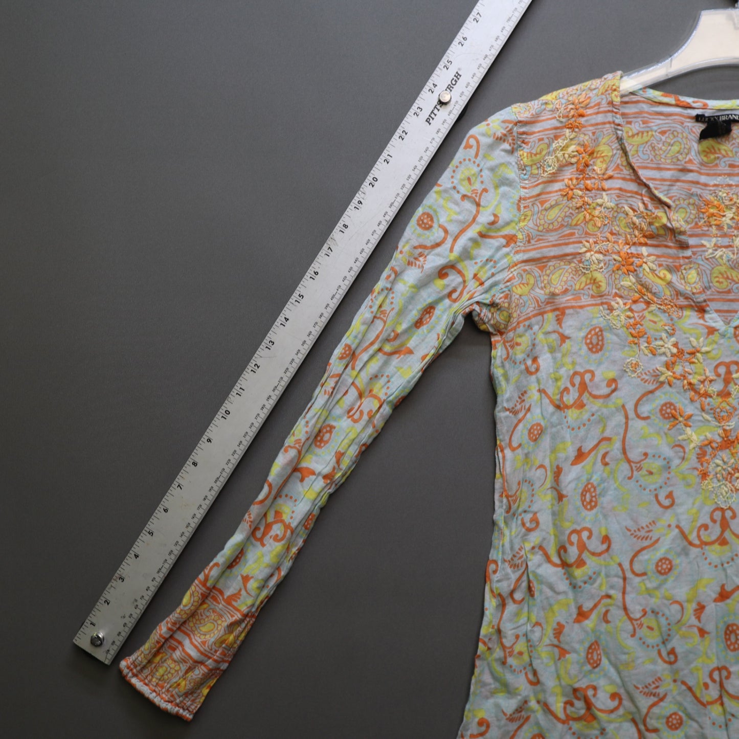 Lucky Brand Womens M Tunic Top Long Sleeve Embroidered Paisley Floral Cotton