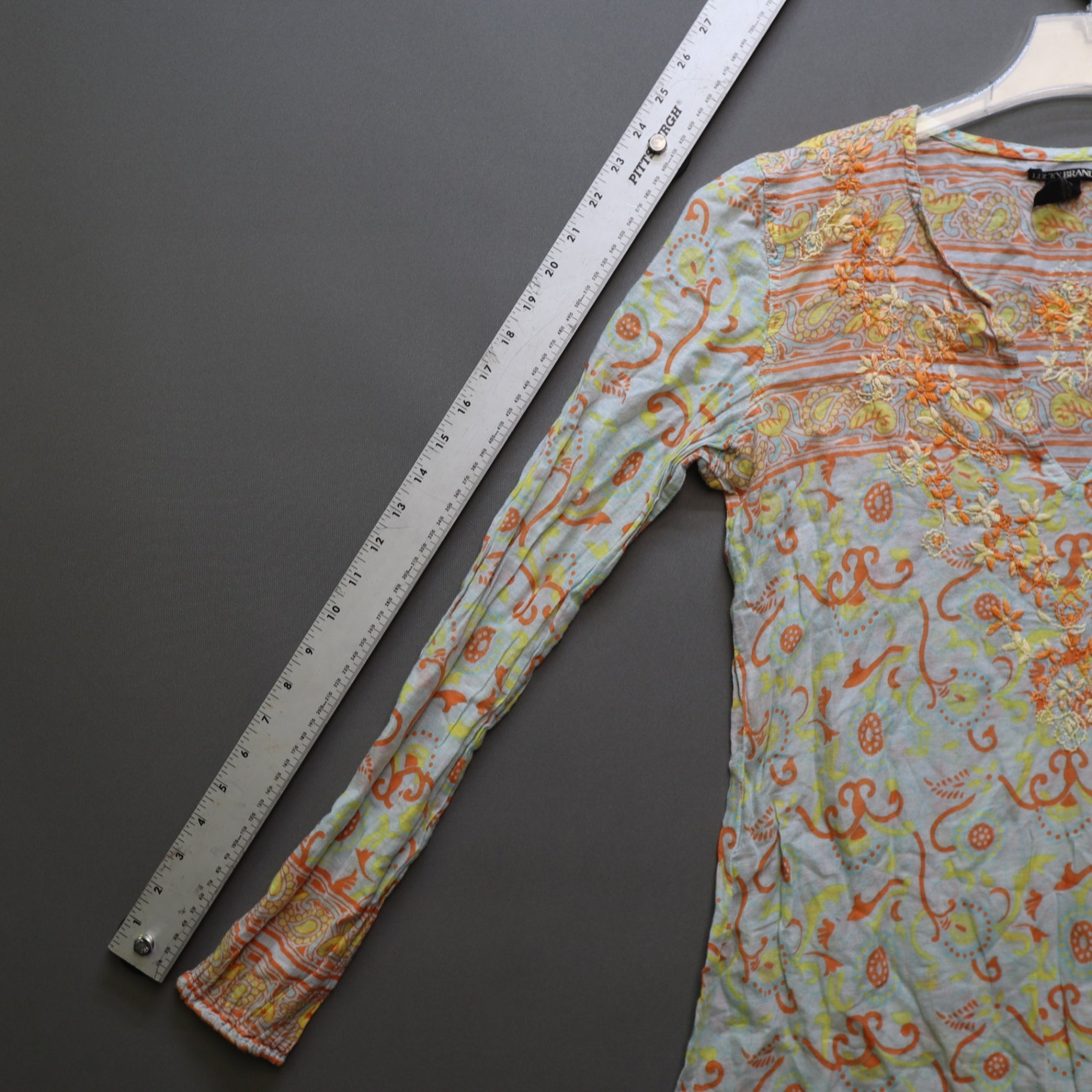 Lucky Brand Womens M Tunic Top Long Sleeve Embroidered Paisley Floral Cotton