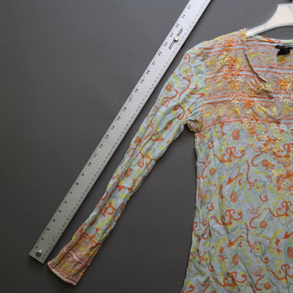Lucky Brand Womens M Tunic Top Long Sleeve Embroidered Paisley Floral Cotton