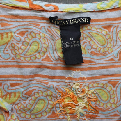 Lucky Brand Womens M Tunic Top Long Sleeve Embroidered Paisley Floral Cotton