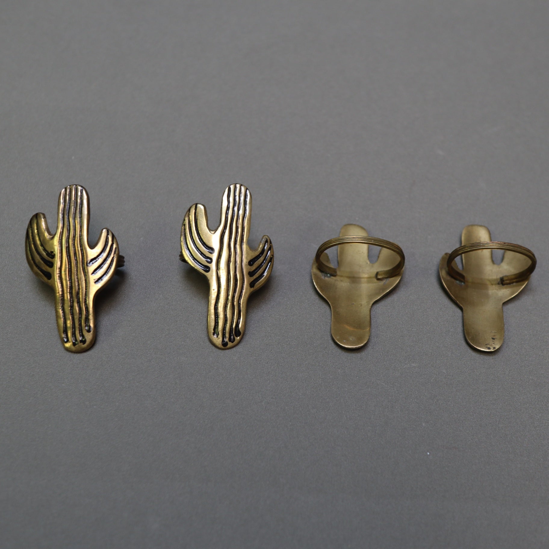 Set of 4 Vintage Brass Saguaro Cactus Napkin Rings Southwestern Tableware
