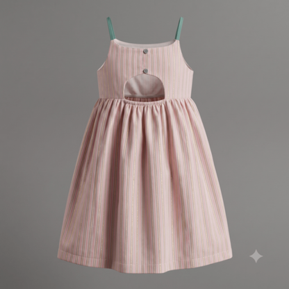 NWT Mini Boden Girls 7-8Y Pink Gold Metallic Lurex Striped Sundress Cutout