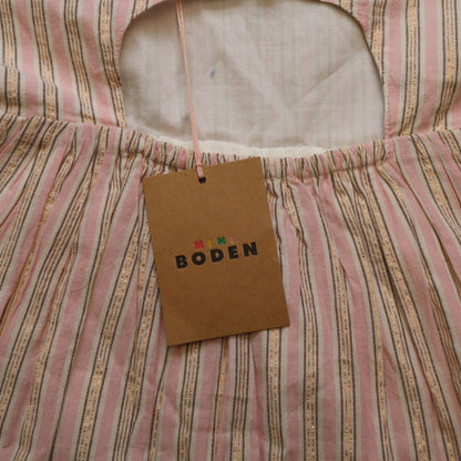 NWT Mini Boden Girls 7-8Y Pink Gold Metallic Lurex Striped Sundress Cutout