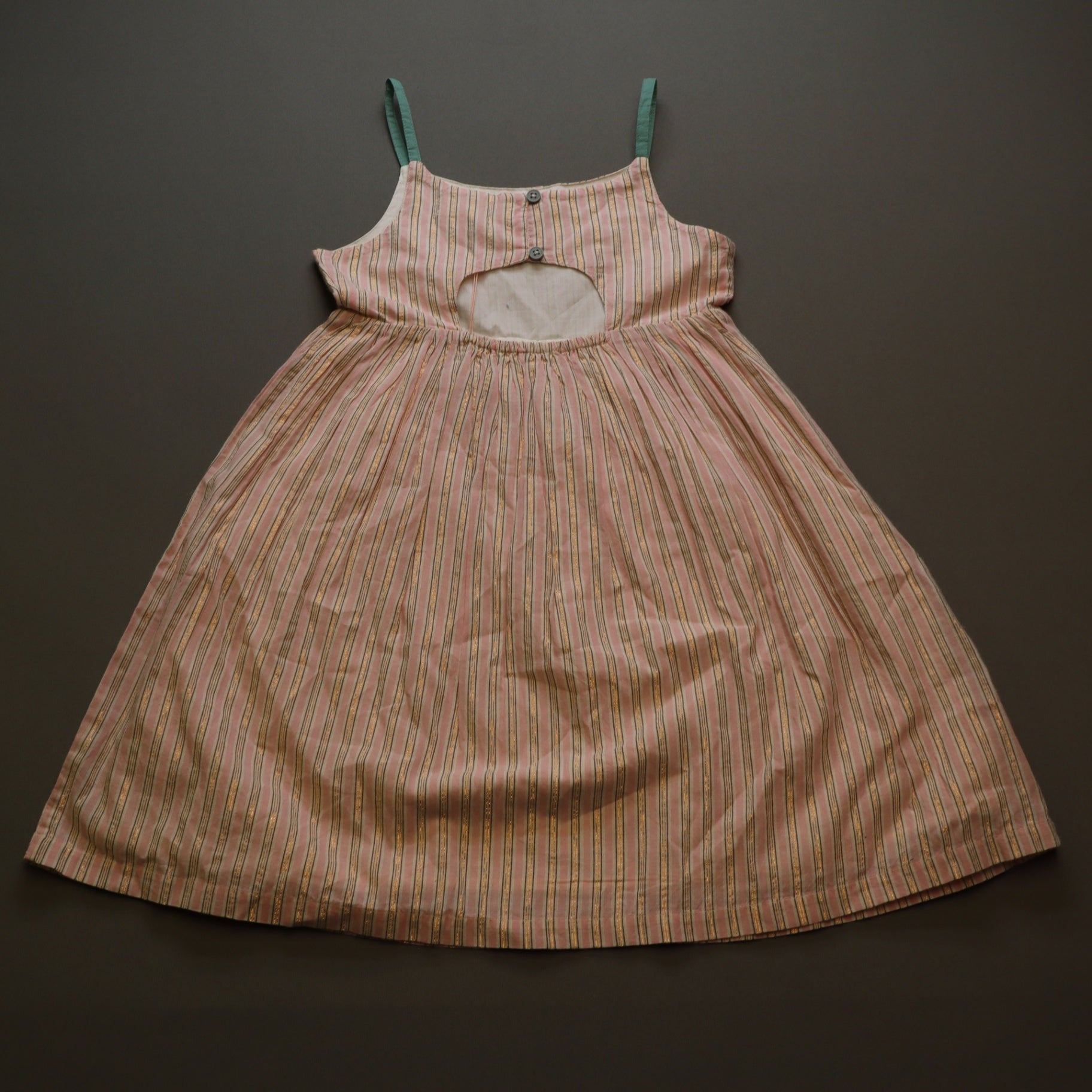 NWT Mini Boden Girls 7-8Y Pink Gold Metallic Lurex Striped Sundress Cutout