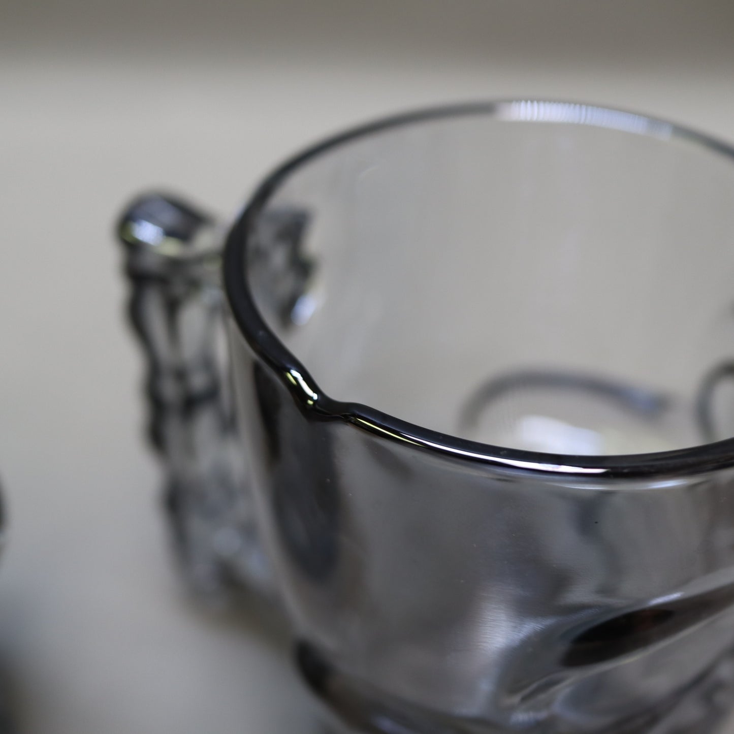 Set of 2 Vintage Deli Glass Skull Mugs Dark Smoked Black Tinted Beer Stein Barware